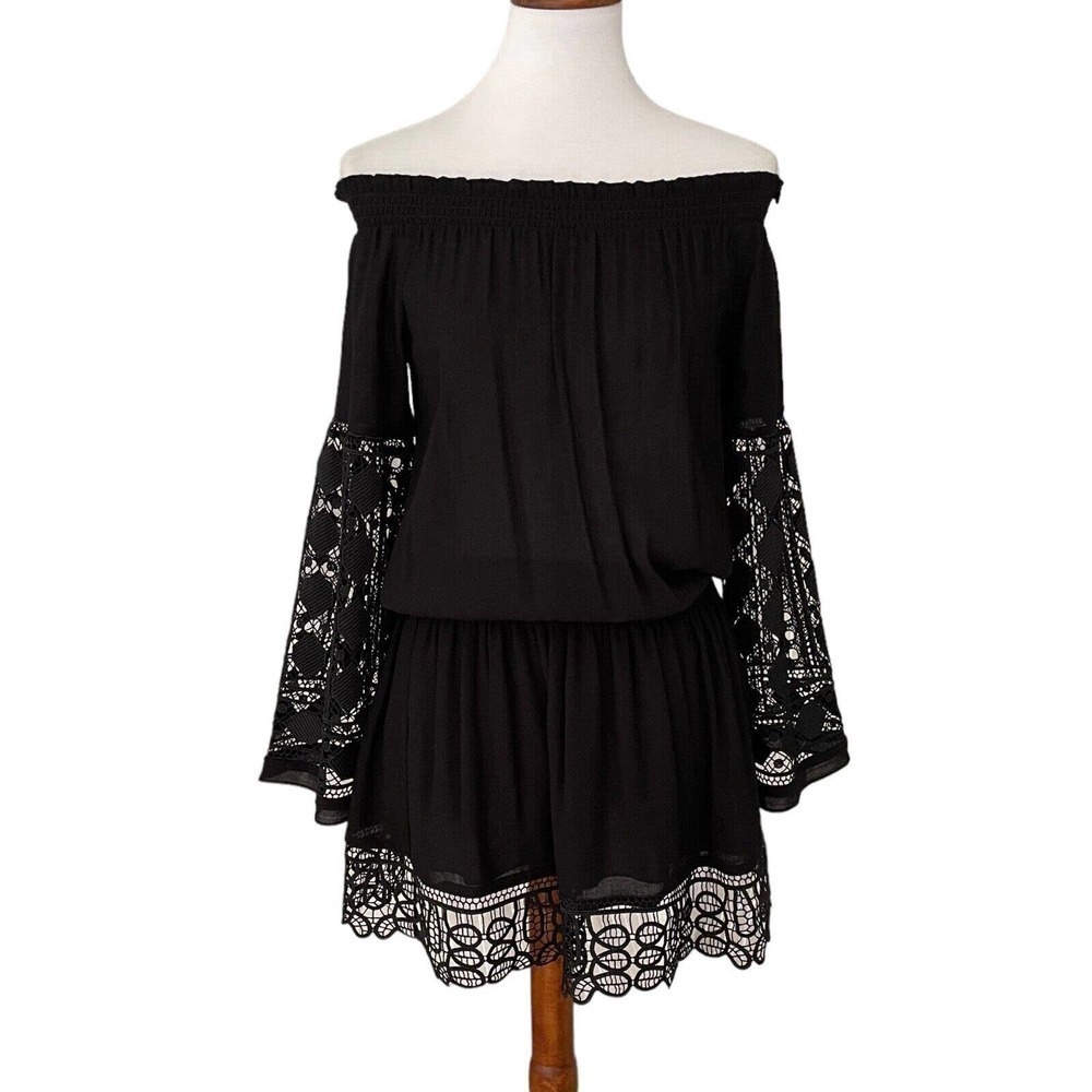 Ramy Brook Black Lowri Off The Shoulder Lace Dress Size XS